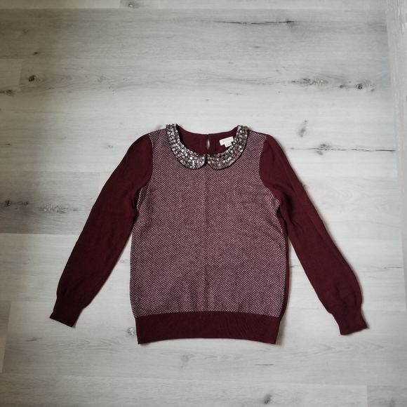 J. Crew Factory Sweaters - J Crew XS maroon jeweled sweater